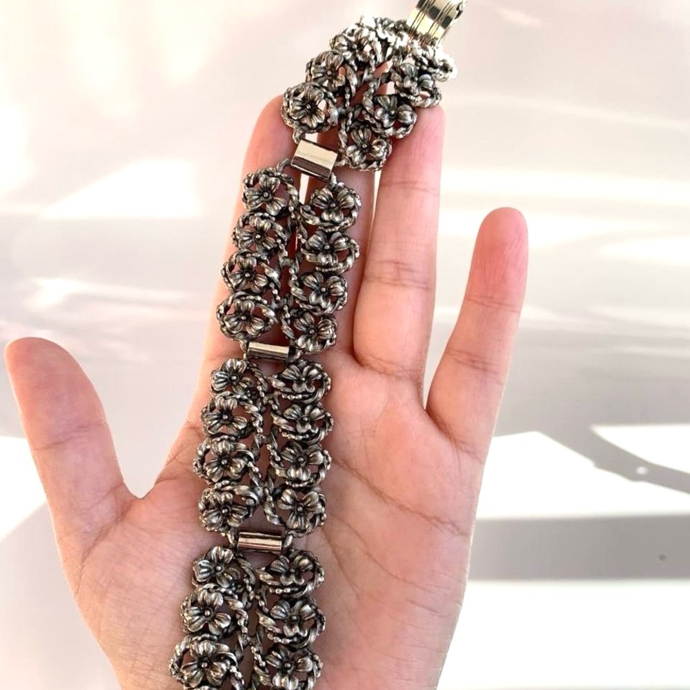Vintage Silver Floral Link Bracelet